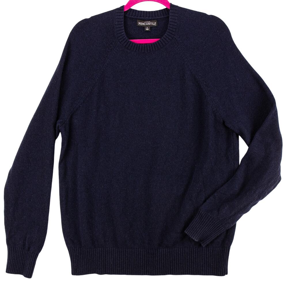 J.Crew Mercantile Men's Large Lambswool Blend Crewneck Sweater Navy Raglan